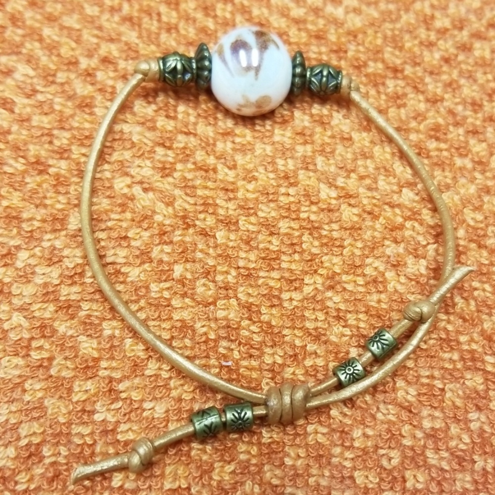 Metallic Gold Leather Bracelet - Picture 3 of 3